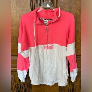 Victoria Secret PINK Women’s White and Pink Half Zip Hoodie Size Small